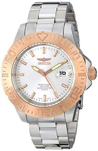 Invicta 14049 Men's Pro Diver Rose Gold Bezel Silver Dial Steel Bracelet Dive Watch ,