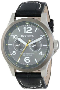 Invicta 14142 Men's I Force Grey Dial Grey Bezel Black Leather Strap Watch ,