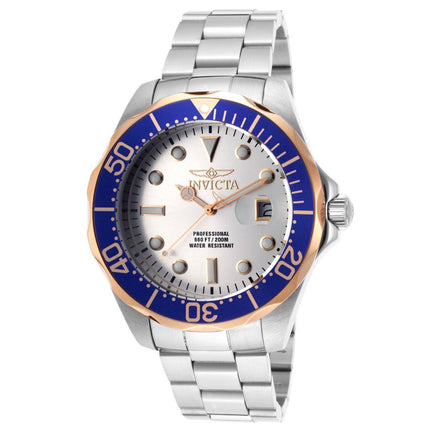 Invicta 14544 Men's Pro Diver Rose Gold Bezel Silver Dial Steel Bracelet Dive Watch ,