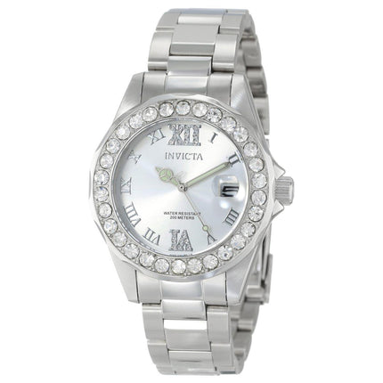 Invicta 15251 Women's Steel Bracelet Quartz Pro Diver Crystal Silver Dial Date Watch ,