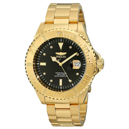 Invicta 15286 Men's Pro Diver Diamond Accented Bezel Black Dial Yellow Gold Steel Dive Watch ,