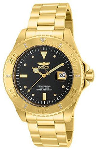 Invicta 15286 Men's Pro Diver Diamond Accented Bezel Black Dial Yellow Gold Steel Dive Watch ,