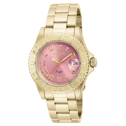 Invicta 16851 Women's Angel Pink Dial Yellow Gold Plated Steel Bracelet Dive Watch ,