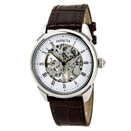 Invicta 17185 Men's Specialty White & Silver Skeleton Dial Brown Leather Strap Mechanical Watch ,