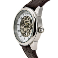 Invicta 17185 Men's Specialty White & Silver Skeleton Dial Brown Leather Strap Mechanical Watch ,