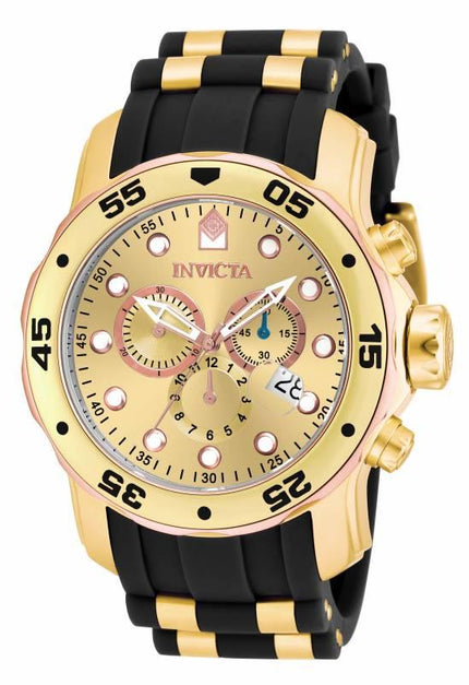 Invicta 17884 Men's Steel & Polyurethane Bracelet Pro Diver Chrono Gold Tone Dial Date Watch ,