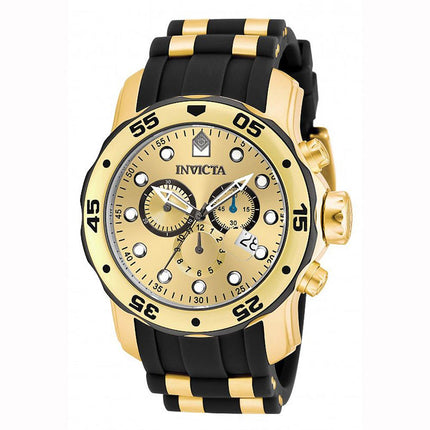 Invicta 17885 Men's Steel & Polyurethane Bracelet Swiss Quartz Pro Diver Chrono Gold Tone Dial Watch ,