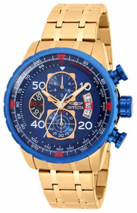 Invicta 19173 Men's Yellow Steel Bracelet Quartz Aviator Chrono Blue Dial Compass Watch ,
