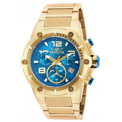 Invicta 19532 Men's Speedway Blue Dial Yellow Gold Steel Bracelet Chronograph Watch ,