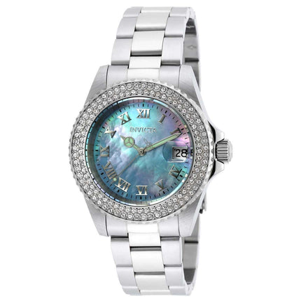Invicta 19872 Women's Angel Crystal Accented Bezel Blue MOP Dial Steel Bracelet Dive Watch ,