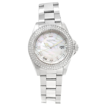 Invicta 19873 Women's Angel Crystal Accented Bezel White MOP Dial Steel Bracelet Dive Watch ,