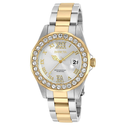 Invicta 20215 Women's Pro Diver Crystal Accented Bezel Silver Dial Two Tone Steel Dive Watch ,