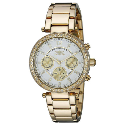 Invicta 21387 Women's Yellow Steel Bracelet Quartz Angel Crystal White Dial Day-Date Watch ,