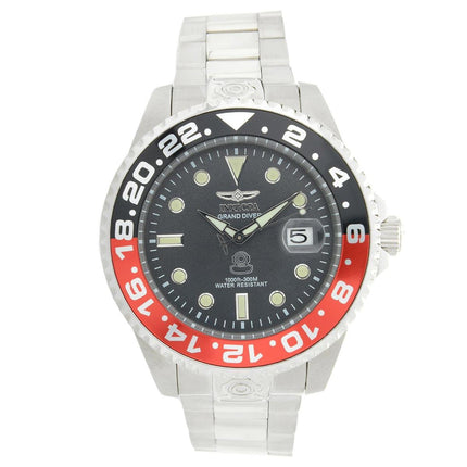 Invicta 21867 Men's Grand Diver Black & Red Accented Bezel Steel Bracelet Automatic Dive Watch ,