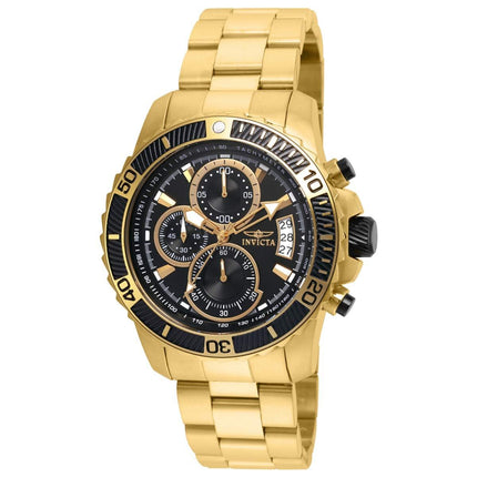 Invicta 22414 Men's Pro Diver Chronograph Black Dial Yellow Gold Steel Bracelet Watch ,