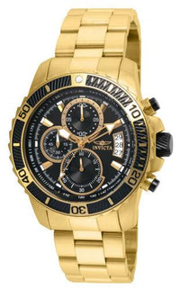 Invicta 22414 Men's Pro Diver Chronograph Black Dial Yellow Gold Steel Bracelet Watch ,