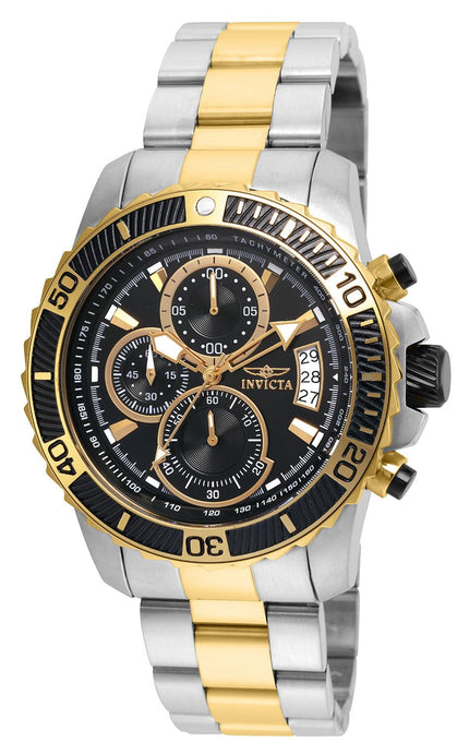 Invicta 22418 Men's Two Tone Yellow Steel Bracelet Pro Diver Chrono Black Dial Date Watch ,