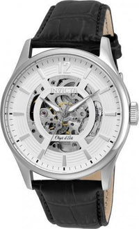 Invicta 22594 Men's Objet D Art White & Silver Skeleton Dial Black Leather Strap Automatic Watch ,