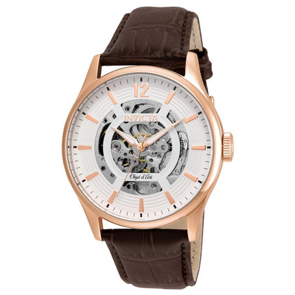 Invicta 22596 Men's Objet D Art White & Silver Skeleton Dial Brown Leather Strap Automatic Watch ,