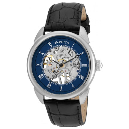 Invicta 23534 Men's Specialty Blue & Silver Semi-Skeleton Dial Black Leather Strap Mechanical Watch ,
