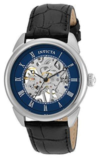 Invicta 23534 Men's Specialty Blue & Silver Semi-Skeleton Dial Black Leather Strap Mechanical Watch ,