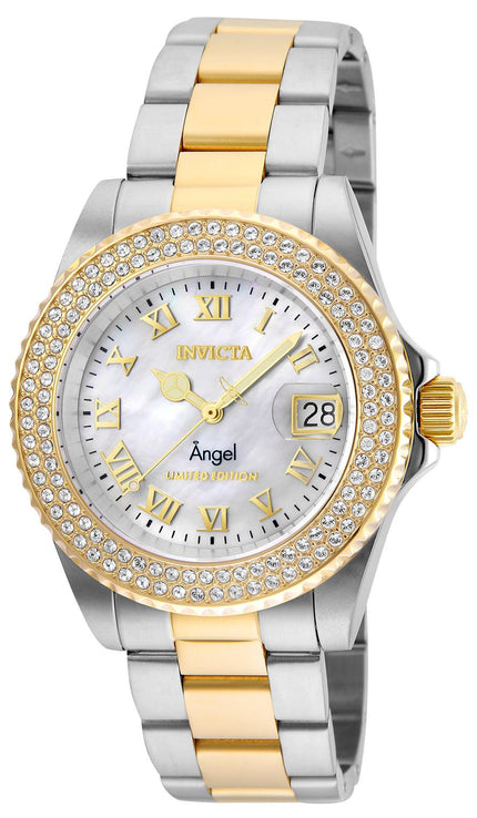 Invicta 24616 Women's Angel Crystal Accented Bezel White MOP Dial Two Tone Steel Dive Watch ,