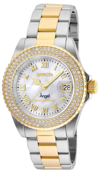 Invicta 24616 Women's Angel Crystal Accented Bezel White MOP Dial Two Tone Steel Dive Watch ,