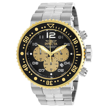 Invicta 25075 Men's Pro Diver Black & Gold Dial Chronograph Steel Bracelet Dive Watch ,