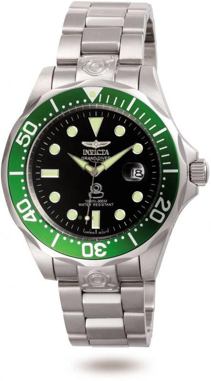Invicta 3047 Men's Stainless Steel Bracelet Automatic Grand Diver Green Bezel Date Watch ,