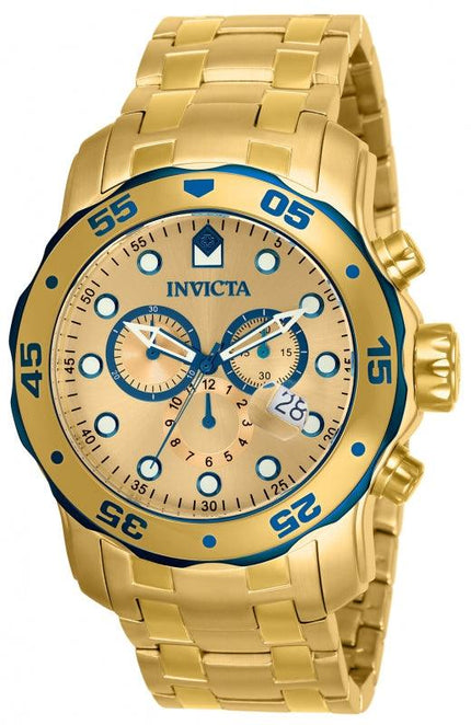 Invicta 80069 Men's Pro Diver Scuba Gold Dial Gold Plated Steel Chronograph Dive Watch ,