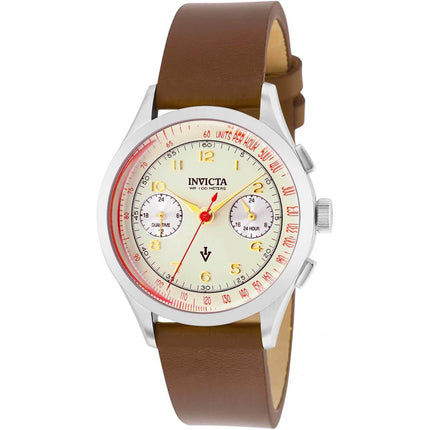 Invicta Boy's Watch - Vintage Japanese Quartz Ivory Dial Brown Leather Strap | 37056 ,
