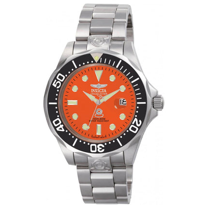 Invicta Men's Automatic Watch - Grand Diver Orange Dial Silver Steel Bracelet | 4186 ,