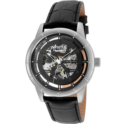 Invicta Men's Automatic Watch - Objet D Art Skeleton Dial Black Leather Strap | 25259 ,