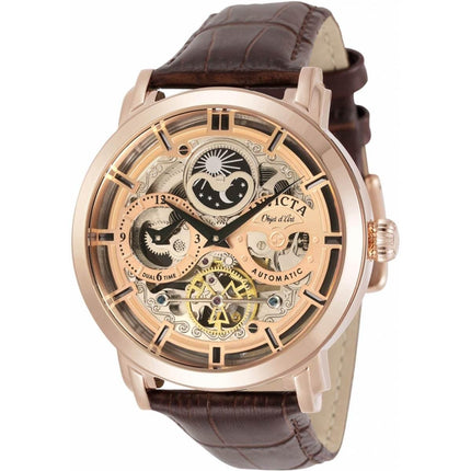 Invicta Men's Automatic Watch - Objet D Art Skeleton Dial Brown Strap | 32299 ,