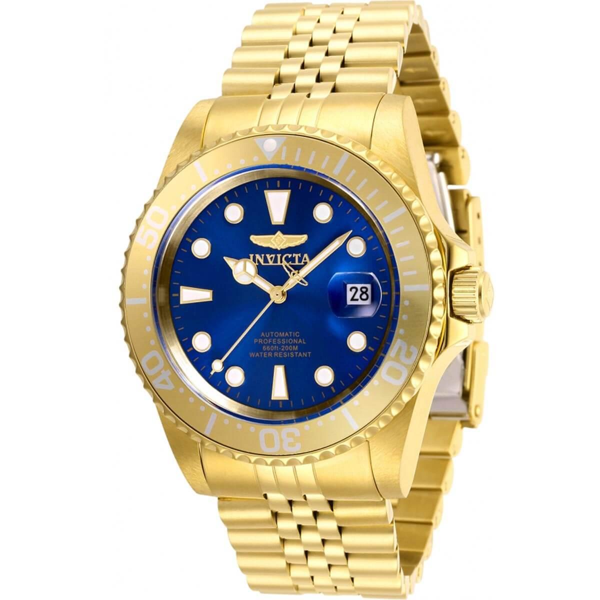 Invicta Men's Automatic Watch - Pro Diver Blue Dial Yellow Gold Bracel