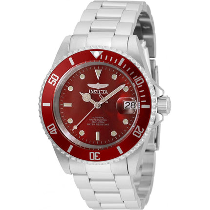 Invicta Men's Automatic Watch - Pro Diver Red Dial Silver Steel Bracelet | 35692 ,