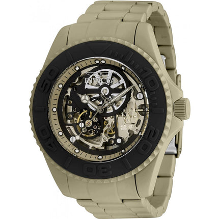 Invicta Men's Automatic Watch - Pro Diver Skeleton Dial Khaki Steel Bracelet | 35254 ,