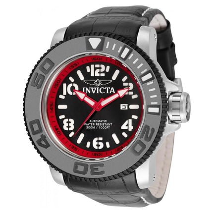 Invicta Men's Automatic Watch - Sea Hunter Black and Red Dial Leather Strap | 34780 ,