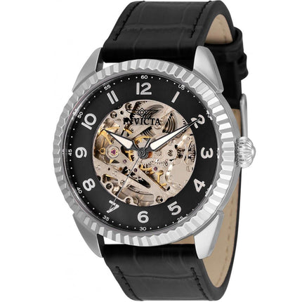 Invicta Men's Automatic Watch - Specialty Skeleton Dial Black Leather Strap | 36560 ,