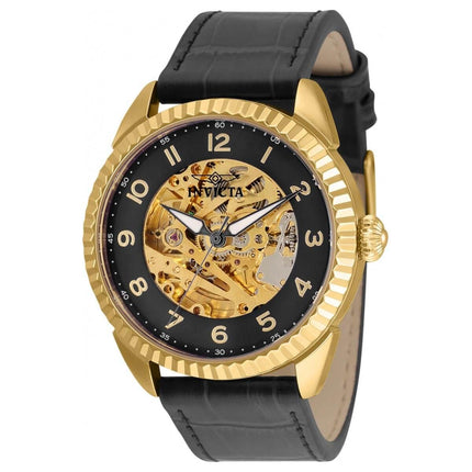 Invicta Men's Automatic Watch - Specialty Skeleton Dial Black Leather Strap | 36563 ,