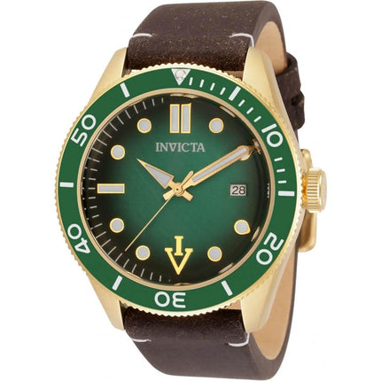 Invicta Men's Automatic Watch - Vintage Green Dial Dark Brown Leather Strap | 33516 ,