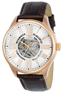 Invicta Men's Automatic Watch - Vintage Leather Strap Semi-Skeleton Silver Dial ,