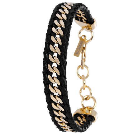 Invicta Men's Bracelet - Elements 253mm Long Yellow Gold and Black Leather | 39635 ,