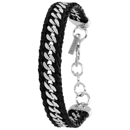 Invicta Men's Bracelet - Elements Black Leather and Silver Stainless Steel | 39633 ,