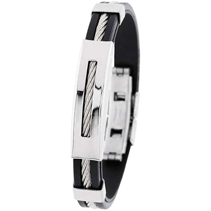 Invicta Men's Bracelet - Elements Silver Tone Wire Black Rubber Strap | 35410 ,