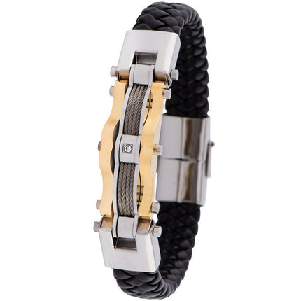 Invicta Men's Bracelet - Elements Titanium/Leather Black and Gold | 35406 ,