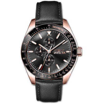 Invicta Men's Chrono Watch - Aviator Rose Gold Tone Case Black Leather Strap | 38981 ,