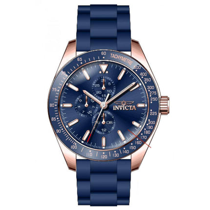 Invicta Men's Chrono Watch - Aviator Rose Gold Tone Case Blue Bezel Strap | 38406 ,