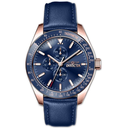 Invicta Men's Chrono Watch - Aviator Rose Gold Tone Case Blue Leather Strap | 38980 ,