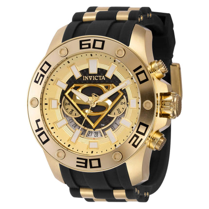Invicta Men's Chrono Watch - DC Comics Superman Gold Tone and Black Dial Strap | 43593 ,
